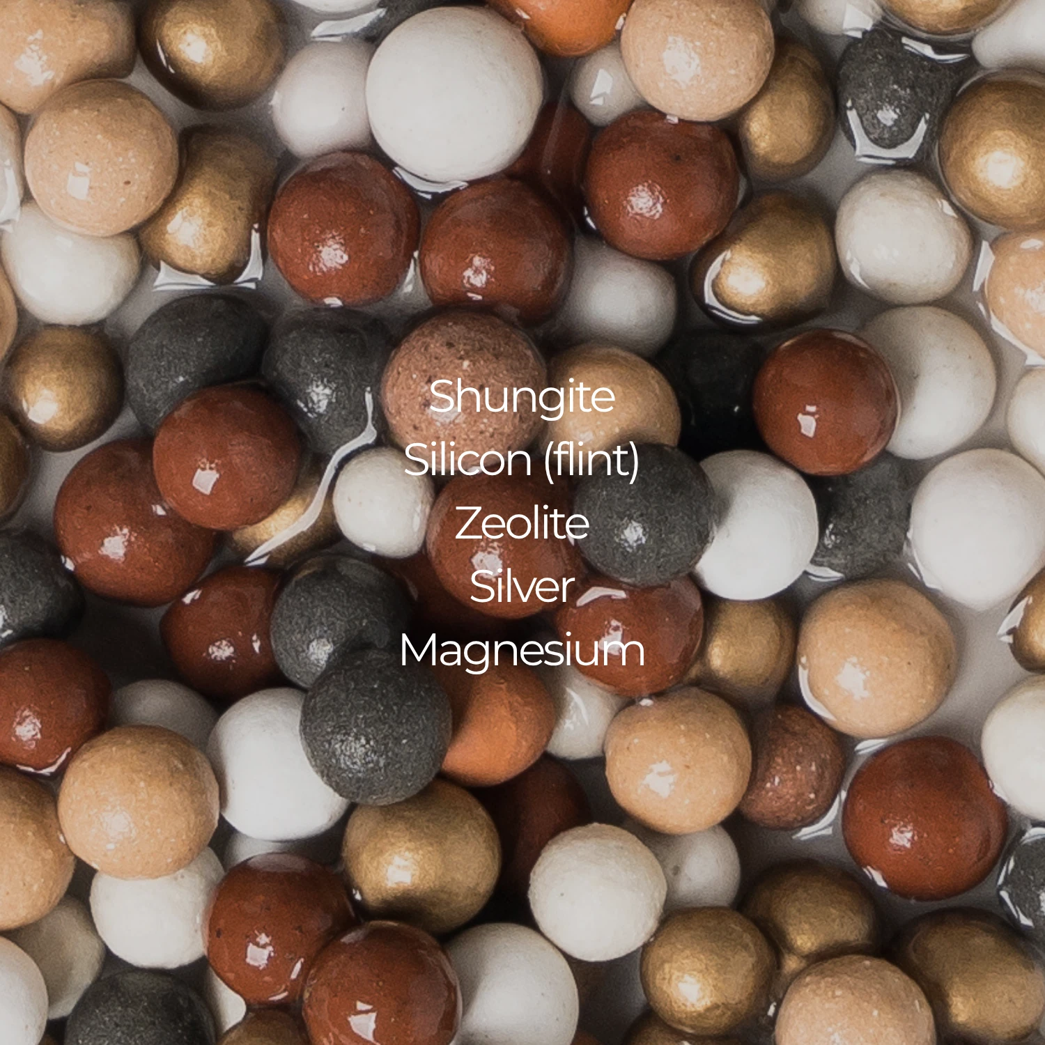 Mineralization balls: shungite, silicon, zeolite, silver, magnesium
