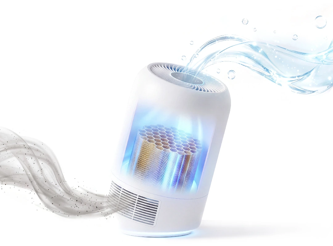 Cutaway illustration showing air flowing through the UV-activated catalyst core