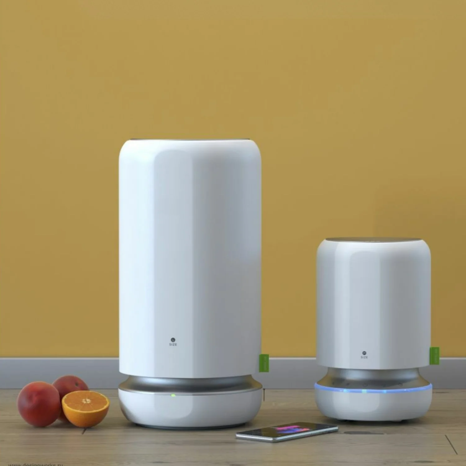 Two sizes of the photocatalytic air purifier side by side